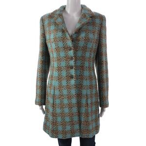 Chanel Womens 2022 Wool Overcoat Wool Check Multicolor Button Long Sleeve Sz 44